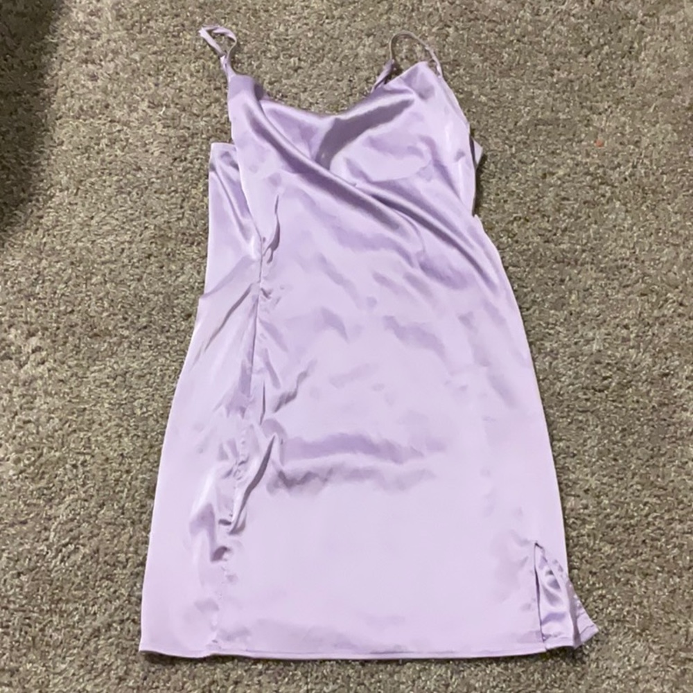 Satin cowl neck dress. Lavender. Never worn before.